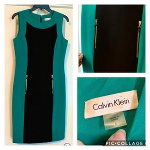 Calvin Klein size 4 black & green block dress